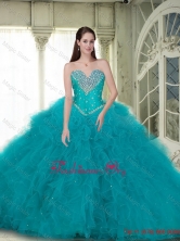 Elegant Ball Gown Quinceanera Dresses with Beading and Ruffles in Turquoise SJQDDT86002FOR