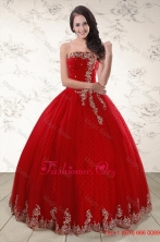 Elegant Red Strapless 2015 Quinceanera Dresses with Appliques XFNAO527FOR