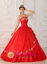 Embera Panama Customer Made Red Sweet 16 Dress Sweetheart With Embroidery and Beading Princess Style QDZY273FOR 