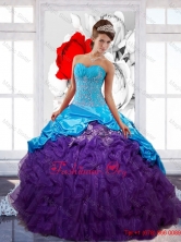 Free and Easy  Sweetheart Ruffles Sweet 16 Dresses with Appliques and Pick Ups QDDTB16002FOR