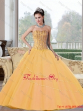 Inexpensive Beading Strapless 2015 Quinceanera Dresses in Gold QDDTD21002FOR