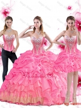 Inexpensive Rose Pink Quinceanera Dress with Beading and Pick Ups SJQDDT48001FOR