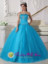 Las Minas Panama Beaded Decorate Sweetheart Tulle Romantic Teal Ball Gown For 2013 Winter Quinceanera Style QDZY732FOR