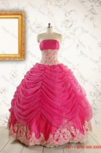 Luxurious Lace Appliques 2015 Quinceanera Gowns in Hot Pink  FNAO501FOR