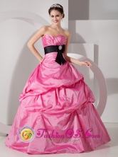 Mata del Nance Panama Rose Pink For Quinceanea Dress With Taffeta Sash and Ruched Bodice For Spring Style MLXNHY02FOR 