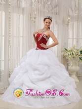 Morti Panama Summer White and Wine Red Appliques 2013 Stylish Quinceanera Dress With Strapless Pick-ups Style QDZY545FOR
