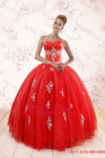 Most Popular Red Puffy Quinceanera Dresses with Appliques XFNAOA38FOR
