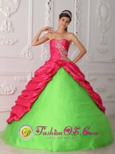 Nuevo San Juan Panama Coral Red and Spring Green Appliques and Ruch 2013 Taffeta Quinceanera Dress With Sweetheart Style QDZY387FOR