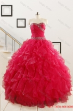 Pretty Ball Gown Sweetheart 2015 Sweet 16 Dresses in Coral Red FNAO032FOR