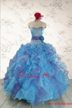 Pretty Strapless Appliques and Ruffles QuinceDress in Multi Color FNAO5735FOR