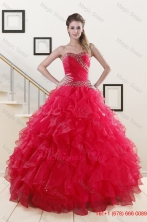 Pretty Sweetheart Ball Gown 2015 Sweet 16 Dresses in Coral Red XFNAO032FOR
