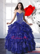 Remarkable 2015 Appliques and Ruffles Quinceanera Dresses in Royal Blue QDDTC35002FOR