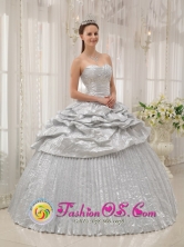 Silver For Brand New Quinceanera Dress With Appliques and Pick-ups For Spring In Florida Bocas del Toro Panama Style QDZY357FOR