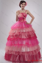 Straps Beading and Ruffles Layered Quinceanera Dress in Pink FFQD057FOR