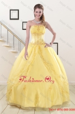 Wonderful Yellow 2015 Quinceanera Dresses with Strapless XFNAO088FOR