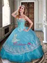 Affordable Ball Gown Baby Blue Sweet 16 Dress with Appliques and Beading XFQD1024FOR