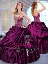 Affordable Ball Gown Taffeta Dark Purple Quinceanera Dresses with Pick Ups QDDTI1002-1FOR