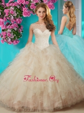 Affordable Beaded and Ruffled Quinceanera Dress with See Through Scoop SJQDDT623002FOR