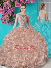 Affordable Beaded and Ruffled Sweet 16 Dress with See Through Scoop SJQDDT648002FOR