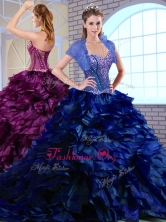 Affordable Brush Train Ruffles and Appliques Quinceanera Dresses in Royal Blue QDDTM1002-2FOR