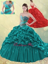 Affordable Brush Train Taffeta Bubble Quinceanera Dress in Turquoise SJQDDT496002FOR