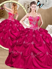 Affordable Hot Pink Sweet 16 Dresses with Appliques and Pick Ups QDDTR1002-1FOR