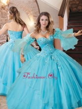 Affordable Organza Applique with Beading Quinceanera Dress in Aqua Blue XFQD1041FOR