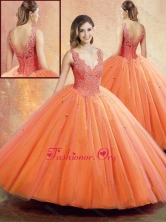 Affordable Straps Orange Sweet 16 Dresses with Beading and Appliques SJQDDT400002FOR