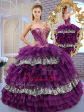 Affordable Sweetheart Ball Gown Sweet 16 Dresses with Ruffled Layers and Zebra QDDTL1002FOR