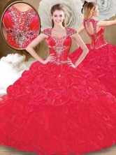 Affordable Sweetheart Red Quinceanera Dresses with Beading and Pick Ups SJQDDT472002-1FOR
