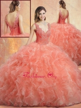 Affordable V Neck Sweet 16 Gowns with Ruffles and Appliques SJQDDT418002FOR