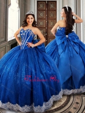 Ball Gown Beaded Royal Blue Sweet 16 Dress with Appliques and Bowknot XFQD1018FOR