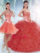 Beautifu Coral Red Detachable Sweet 16 Dresses with Beading and Ruffles SJQDDT533002AFOR