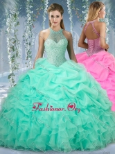 Beautiful Halter Top Beaded and Ruffled Sweet 16 Gown in Mint SJQDDT524002FOR