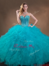 Big Puffy Teal Sweet 16 Gown with Beading and Ruffles SWQD050MTMT-7FOR
