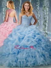 Elegant Brush Train Big Puffy Quinceanera Gown with Beading and Ruffles
