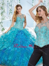 Elegant See Through Beaded and Ruffled Detachable Quinceanera Dress in Blue SJQDDT536002AFOR
