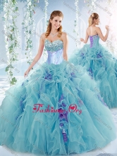 Exquisite Beaded Bust and Ruffled Detachable Quinceanera Dresses in Aqua Blue SJQDDT548002FOR
