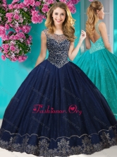 Fashionable See Through Scoop Affordable Quinceanera Dress with Beading and Appliques