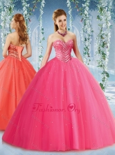 Feminine Beaded and Ruffled Tulle Quinceanera Gown in Puffy Skirt