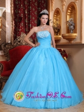 Huacho Peru Customize Romantic Exquisite Appliques A-line Strapless Baby Blue Quinceanera Dress Style QDZY615FOR 