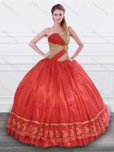 Latest Beaded and Applique Taffeta Quinceanera Dress in Red and Gold  XFQD993FOR