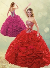 New Style Puffy Skirt Bubble Red Quinceanera Dress in Taffeta SJQDDT501002FOR