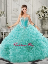Pretty Really Puffy Aqua Blue Quinceanera Dress with Beading and Ruffles SJQDDT520002FOR