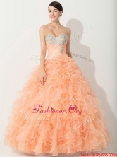 Princess Orange Quinceanera Gown with Beading and Ruffles THQD002FOR