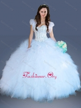 Really Puffy Light Blue Quinceanera Dress with Beading and Ruffles XFQD1028FOR