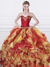 Romantic Applique and Ruffled Organza Quinceanera Dress in Red and Yellow QDDTN2002FOR
