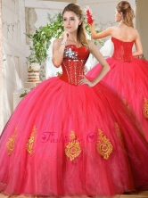 Romantic Beaded and Gold Applique Really Puffy Quinceanera Dress in RedSJQDDT727002FOR