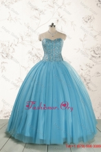 2015 Brand New Style Ball Gown Beading Quinceanera Dress in Baby Blue FNAO5899FOR
