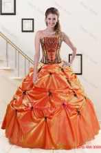 2015 Cheap Orange Red and Black Quinceanera Dresses with Appliques  XFNAO035FOR